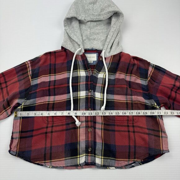 American Eagle Cozy Cabin Cropped Hoodie Flannel Plaid Shirt Women’s Small - Picture 10 of 11